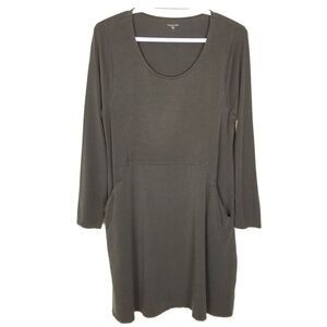 Garnet Hill Women  Dress Size L Black Pullover Pockets Midi Tencel Stretch